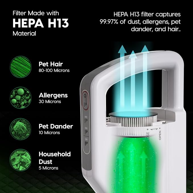 IRIS USA Handheld Corded Mattress Vacuum Cleaner, 6,500 BPM Agitator, 120V | Dust Sensor, Cyclonic HEPA Filter, Pet Hair Remover, Washable Filter