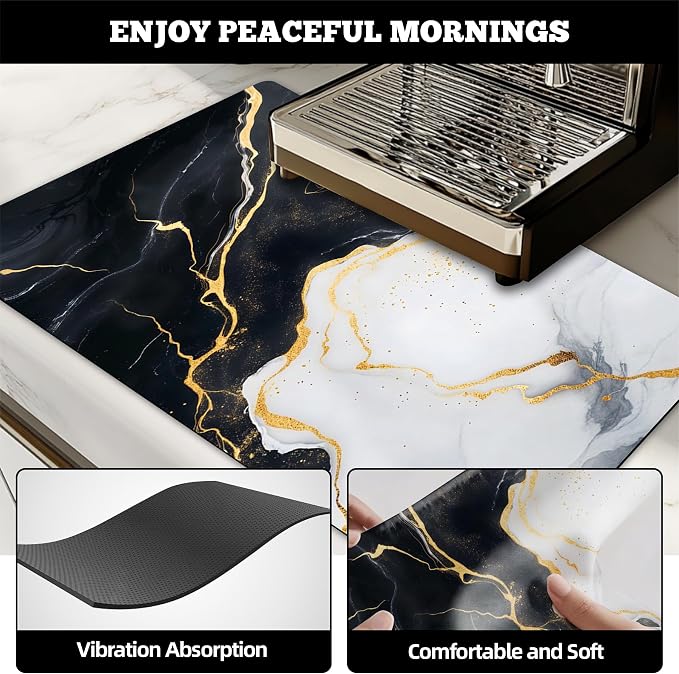 Dish Drying Mat Large Coffee Mat Absorbent Drying Mat for Kitchen Counter Coffee Bar Accessories 32"x 17", White Gold Marble
