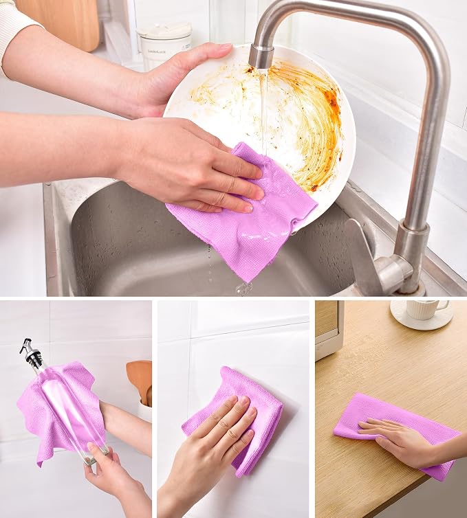 KitchLife Microfiber Cleaning Cloth Roll - Tear-Away Reusable Microfiber Paper Towels, Lint-Free, Washable, 20 Sheets for Kitchen, Car, Dishes, and Sensitive Surfaces (Light Purple)