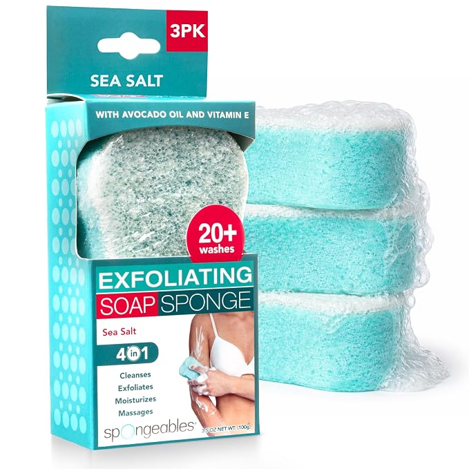 Spongeables Body Wash in a 20+ Wash Sponge, Sea Salt, 3 Count