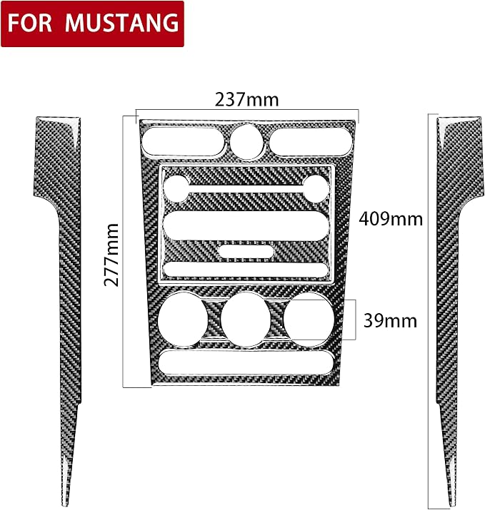 Real Carbon Fiber Trim for Ford Mustang GT Shelby Accessories | for 2005 2006 2007 2008 2009，Central Console Dashboard Panel Cover，Thick Overlay Sticker Decal，6PCs