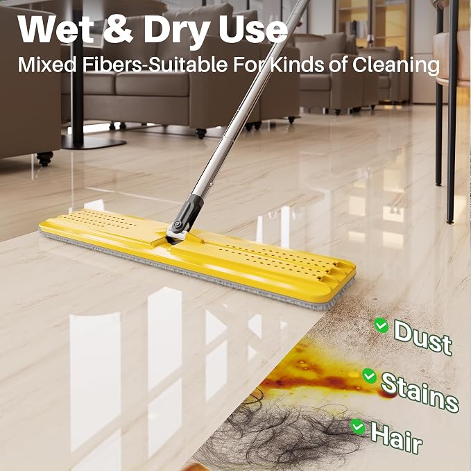 JOYMOOP 17.7-Inch Microfiber Mop Replacement Pads, Washable Reusable Grey & Stripe Refills, Pack of 2, Wet & Dry Cleaning Pads Compatible with Flat Mop Bucket System