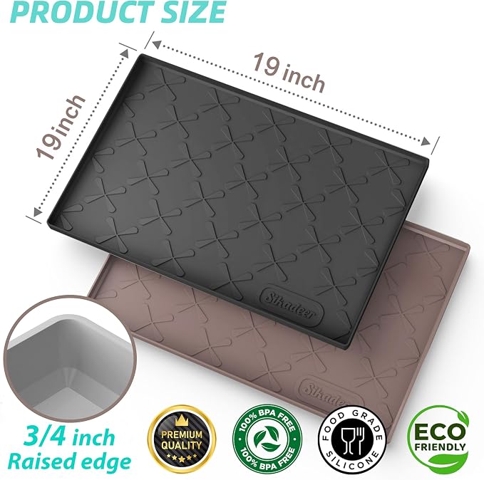 SIKADEER 19" x 19" Under Sink Mat Waterproof, Silicone Mat Kitchen Drawer Shelf and Cabinet Liner, Sink Protector for Kitchen Organizers and Storage, Boot Tray Pet Food Mats