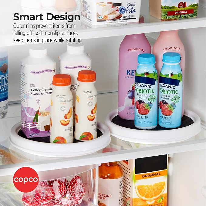 Copco Lazy Susan Turntable Organizer Set of 2, 9 Inch Rotating Cabinet and Pantry Storage, Nonslip Surface with Outer Rim, Wipe Clean