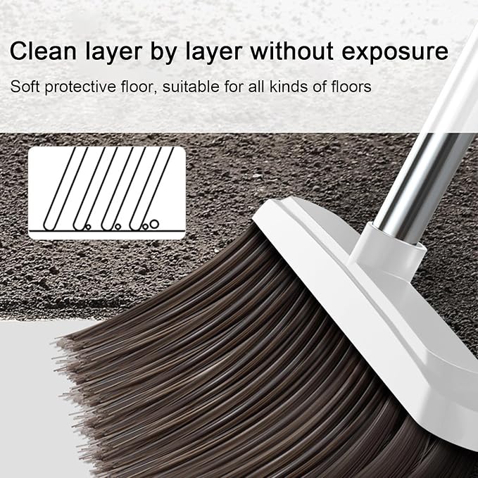 42.7'' Broom with Dustpan Combo Set, House Warming Gifts New Home, Dust pan and Broom Set, Long Handle Broom with Stand Up Dustpan Combo Set for Office Home Kitchen Lobby Floor Use (Khaki)