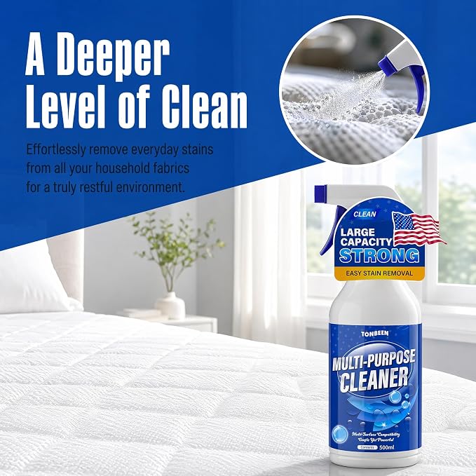 Bed Sheet & Mattress Stain Remover Spray – Removes Urine, Blood & Bodily Fluid Stains from Linens, Upholstery, Fabric & Carpet – Spot Cleaner with Brush for Light Stains, Pillow & Couch, 500ml