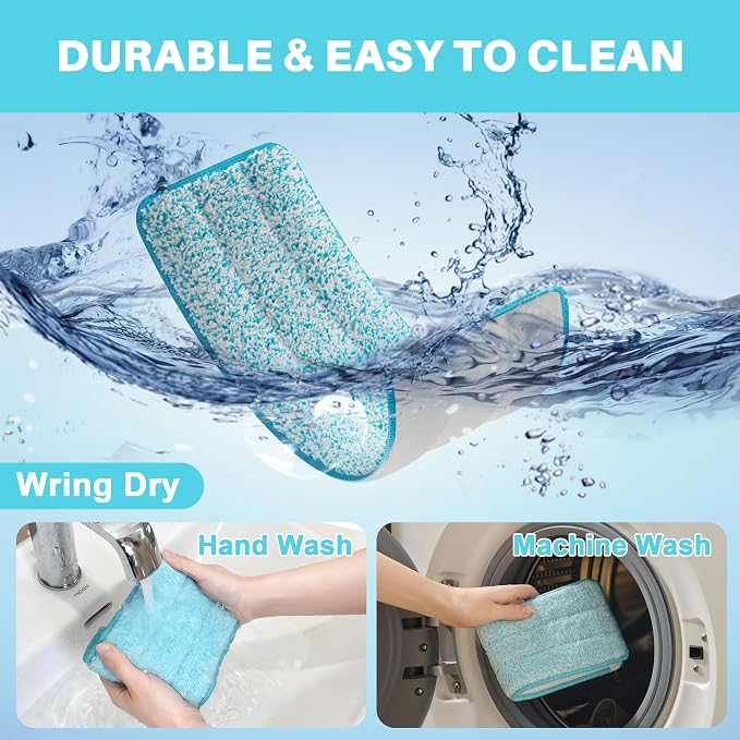 JOYMOOP Microfiber Replacement Pads for Flat Mop System, 13" Mop Head Refills Compatible with JOYMOOP Bucket Set, 4-Pack, Grey and Cyan Blue