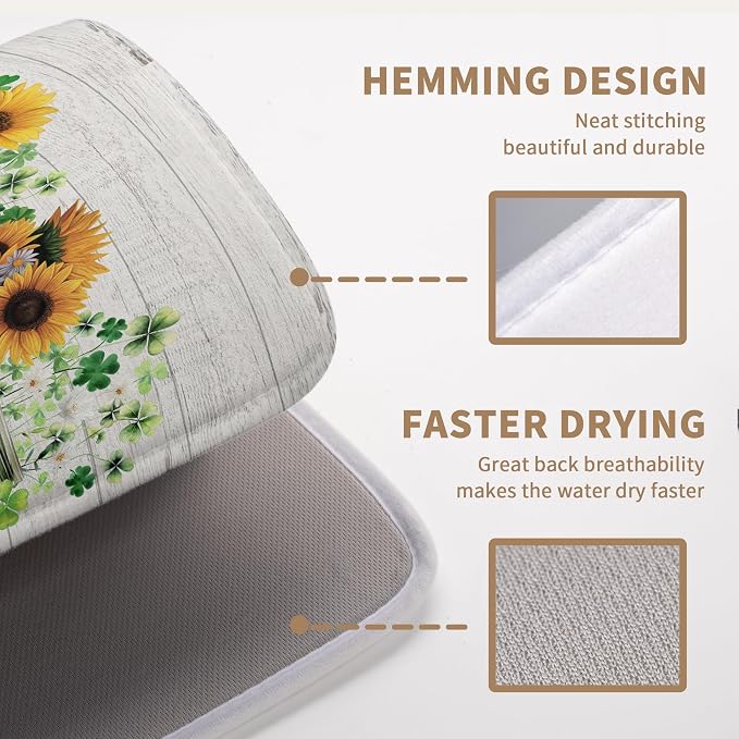St Patricks Day Shamrock Dish Drying Mats St Patrick's Day Spring Dish Mat Sunflowers Drying Matt Dishes Dryer Pad for Kitchen Counter Absorbent Microfiber Washable Foldable Reusable 18x24 in
