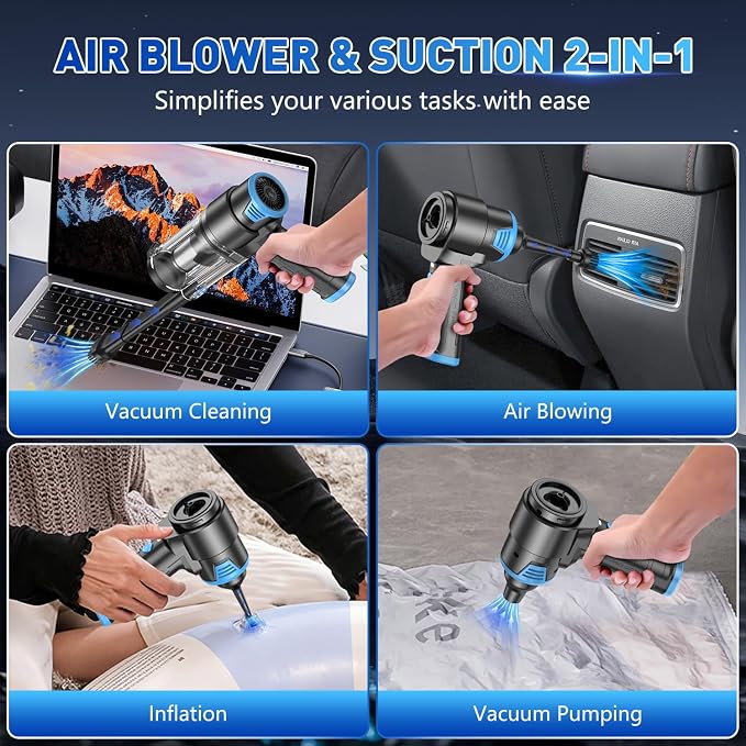 KMM Handheld Car Vacuum Cleaner, 16000PA Air Duster & Hand Held Vacuum | 120W High Power, Cordless, Portable, Rechargeable with Multi-Nozzles & LED Light for Home, Car, Office, Pet