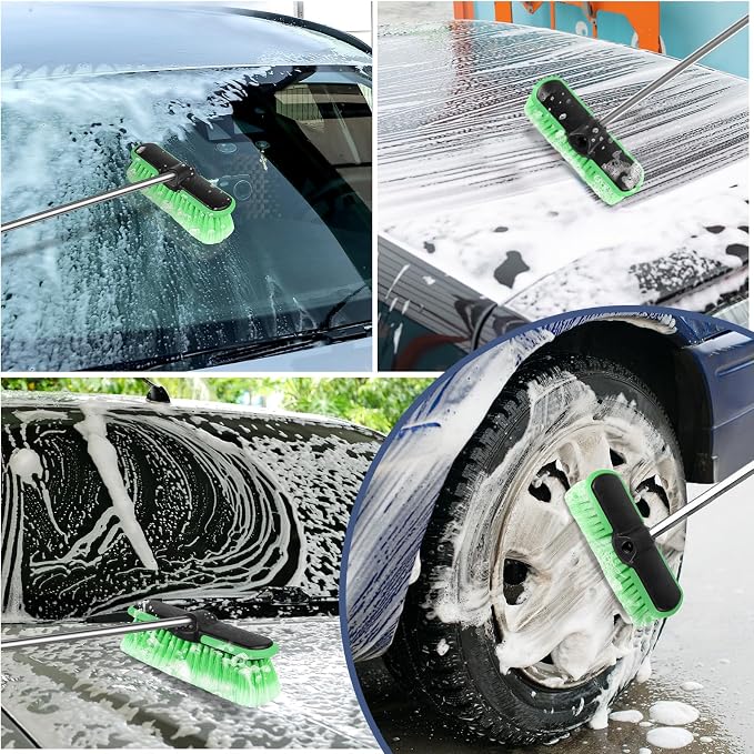 10“ Car Wash Brush Head, Scrub Brush Attachment for Extension Pole, Outdoor Cleaning Tool for Window, Wall, Floor, Deck, Patio