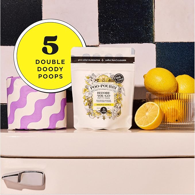 Poo-Pourri Before-You-Go 2-in-1 Toilet Potty Pods, Original Citrus, 5 Ct, Bathroom Odor Deodorizer and Toilet Cleaner with Essential Oils, Lemon, Bergamot and Lemongrass Scent (Pack of 4)