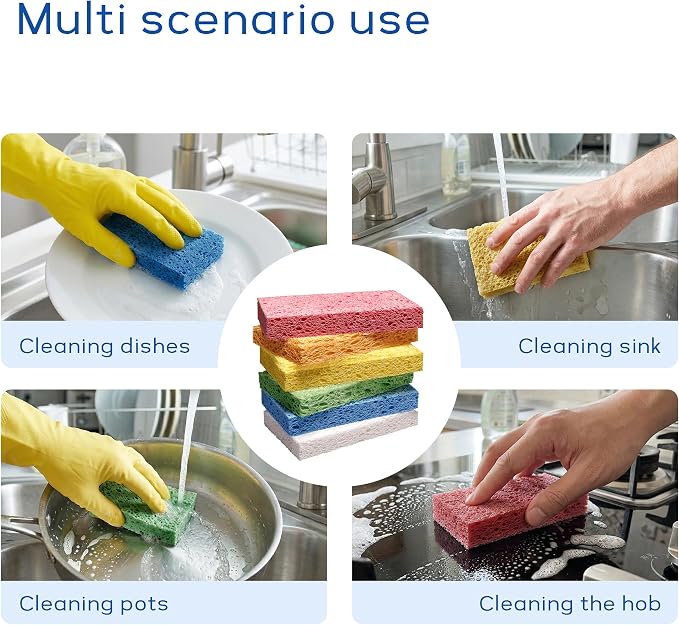 ARCLIBER Cellulose Sponges,Heavy Duty Scrub Kitchen Sponge No Scratching,Pop Up Eco DIY (6 Pack)
