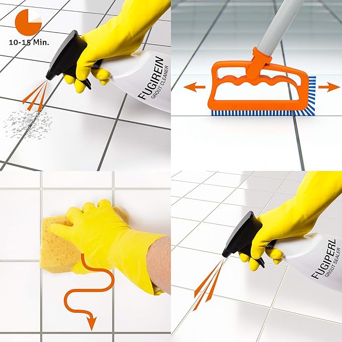 Fuginator Scrub Brush for Tile and Grout: Stiff Nylon Bristle Scrubbing Brush - Bathtub and Shower Scrubber for Floor Joints and Tile Seams - Cleaning Brush (Orange/Blue)
