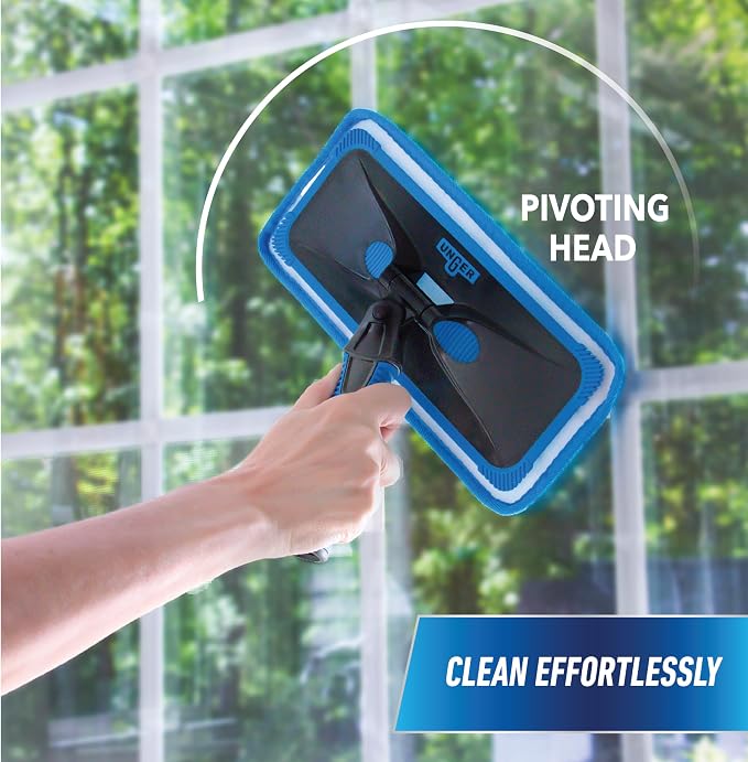 Unger Professional Indoor Window Cleaning Kit with 2' Pole — Swivel Head Pad Washer for Glass, Mirrors & Flat Surfaces, Streak-Free Results, 2 Reusable Microfiber Pads, Wet or Dry Use
