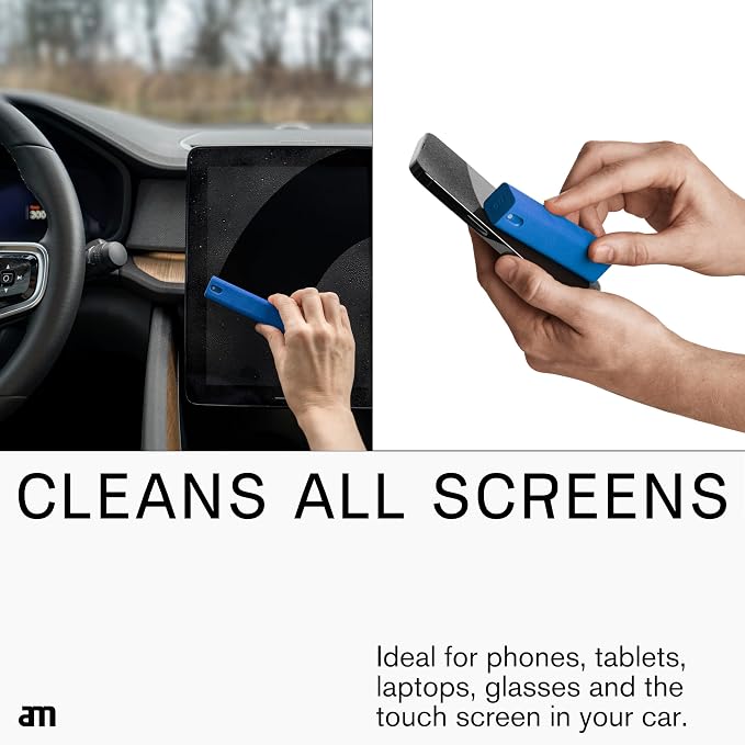 am Mist Screen Cleaner Spray with Microfiber Cloth – Alcohol-Free, Blue | Mist screen cleaner with integrated microfiber cloth for phones, tablets, laptops, TVs and car displays.