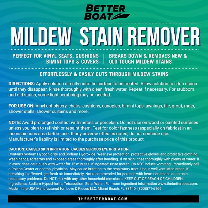 Better Boat Mold and Mildew Stain Remover 1 Gallon for Fabric Vinyl Tile Grout, Removes Mold Stains on Boat Seats Bathroom Shower Patio Furniture Carpet Canvas