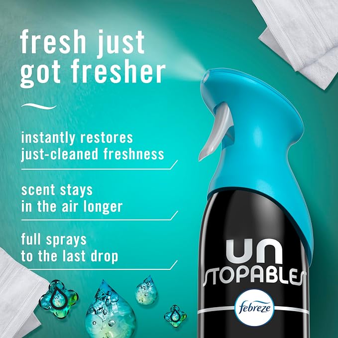 Febreze Air Mist, Air Freshener Spray, Odor Fighting Room Spray, Deodorizer for Home Bathroom Kitchen Office Apartment Dorm Room Classroom, Unstopables Fresh Scent, 8.1oz