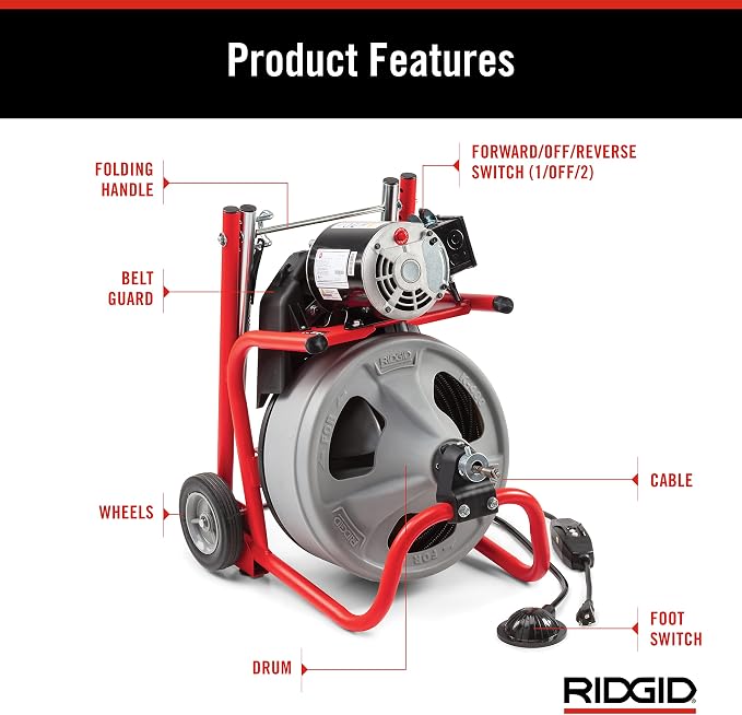 RIDGID 52363 Model K-400 Drain Cleaning 120-Volt Drum Machine Kit with C-32IW 3/8" x 75' Cable
