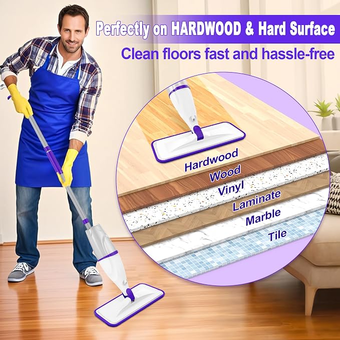 Spray Mops for Floor Cleaning: Wet Mops Refillable Floor Mop with Sprayer | 5 Microfiber Washable Pads for Swiffer Power Mop, Dust Dry Mop Multi-purpose, for Hardwood Tile Wood Laminate Vinyl Marble