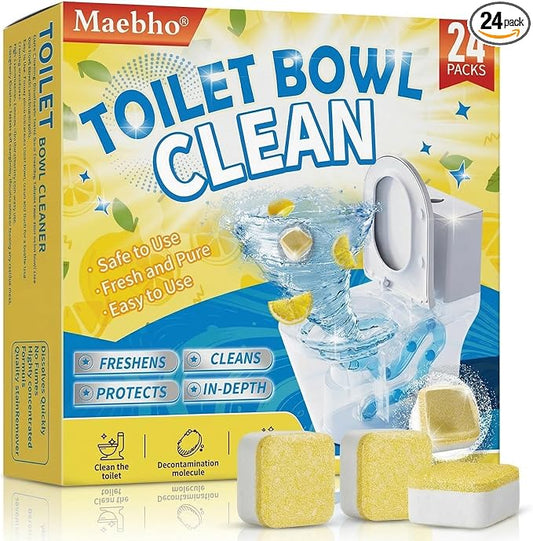 Toilet Bowl Cleaner Tablets – Lots of Foam Deodorizer & Septic Safe, Odor Eliminator, Stain Remover for Long-Lasting Freshness,No Harsh Chemicals,– Fresh Lemon Scent 24 Pack