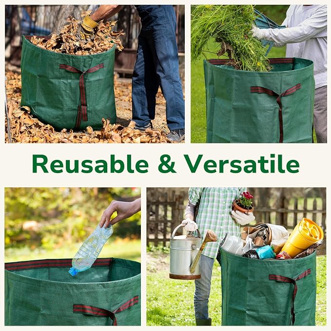 GreatBuddy Lawn Bag, 40 Gallon Yard Waste Bags, Heavy Duty PP Garden Leaf Bags for Leaves, Grass and Debris, Reusable & Foldable Leaf Collector with Handles, Wide Opening and Self-stand Design, 2 Pack
