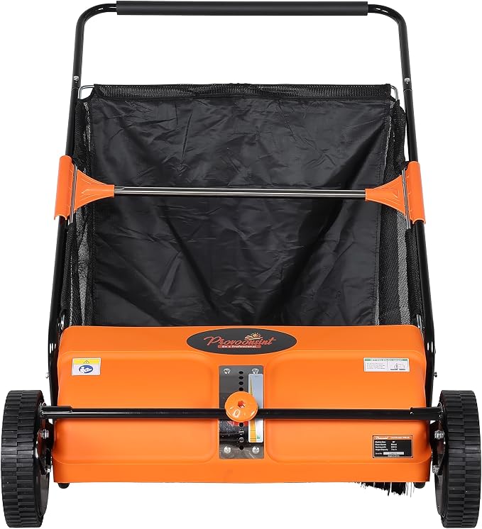 26-Inch Push Lawn Sweeper, 7 Cu.Ft. Hopper Capacity, 2 Spiral Spinning Brushes, Adjustable Height, Dustproof Walk-Behind Yard Sweeper for Leaves, Grass Clippings & Debris