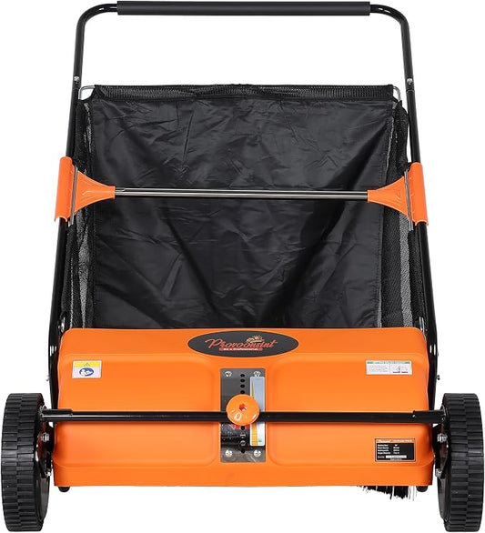 26-Inch Push Lawn Sweeper, 7 Cu.Ft. Hopper Capacity, 2 Spiral Spinning Brushes, Adjustable Height, Dustproof Walk-Behind Yard Sweeper for Leaves, Grass Clippings & Debris