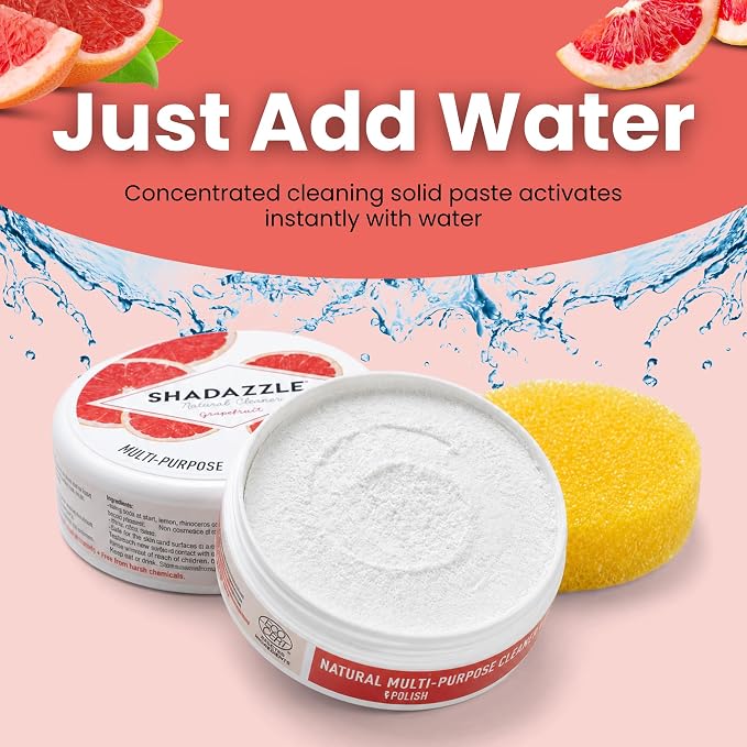 Shadazzle Natural All Purpose Cleaner and Polish, 1 Pack Grapefruit Scent | Clean & Polish Surfaces, All Natural Ingredients, Easy to Rinse, For Kitchen, Bathroom, Tiles, Glass, Sink, Stainless Steel