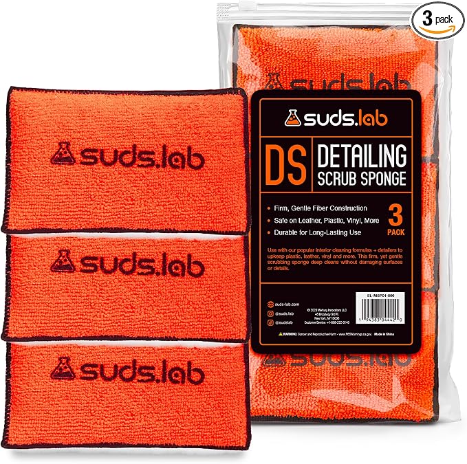 Suds Lab DS Microfiber Detailing Scrub Pad 3 Pack - Car Interior Cleaning & Detailing Microfiber Scrub Pads - Set of 3 - Safe On Leather, Vinyl, Plastic, Etc.