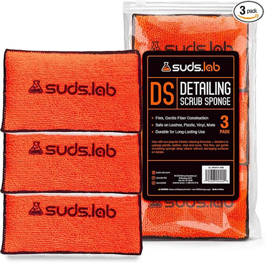 Suds Lab DS Microfiber Detailing Scrub Pad 3 Pack - Car Interior Cleaning & Detailing Microfiber Scrub Pads - Set of 3 - Safe On Leather, Vinyl, Plastic, Etc.