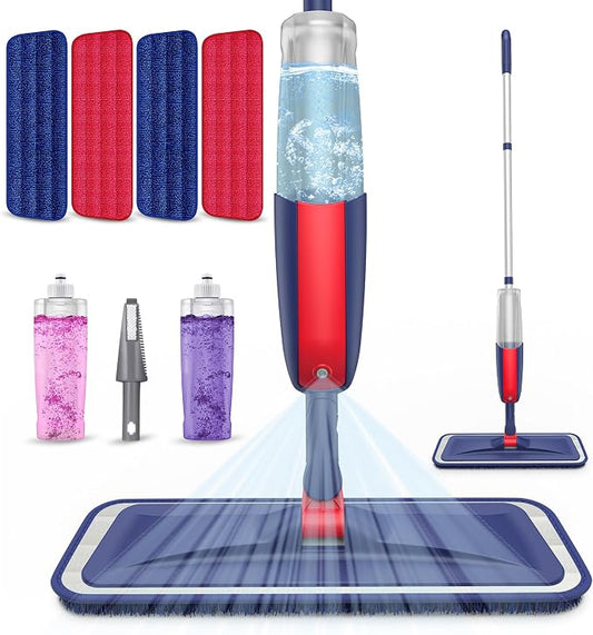 Spray Mops for Floor Cleaning: Wet Mops Floor Mop with 2 Refillable Bottles | 4 Washable Pads for Swiffer PowerMop, 360° Swivel Head, Commercial Dust Mop Reusable for Hardwood Wood Laminate Ceramic Tiles