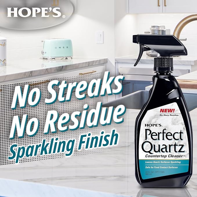 HOPE'S Perfect Quartz Countertop Cleaner, No Hazy Residue, Streak-Free, Safe on Food Contact Surfaces, Fragrance-Free, Sunscreen-Free, Counter Cleaner for All Brands of Quartz, 23 Fl Oz, Pack of 1