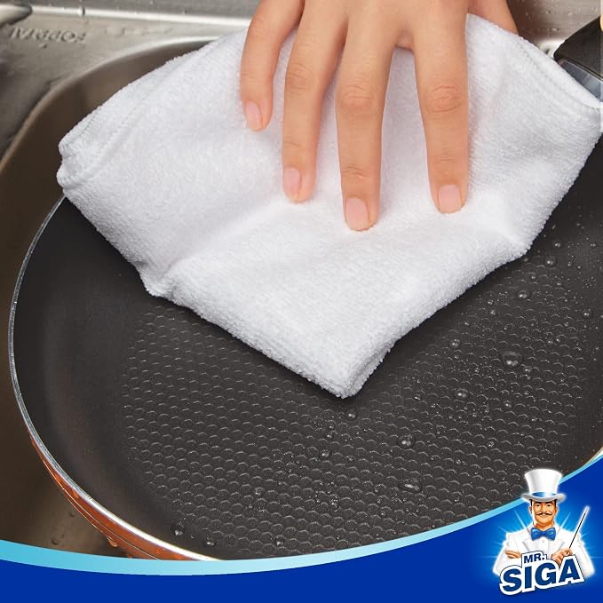 MR.SIGA Microfiber Cleaning Cloths, Streak Free Microfiber Towels, 12 Pack | All-purpose microfiber cloths, ultra absorbent, reusable household cleaning towels, White 32 x 32 cm(12.6 x 12.6 inch)