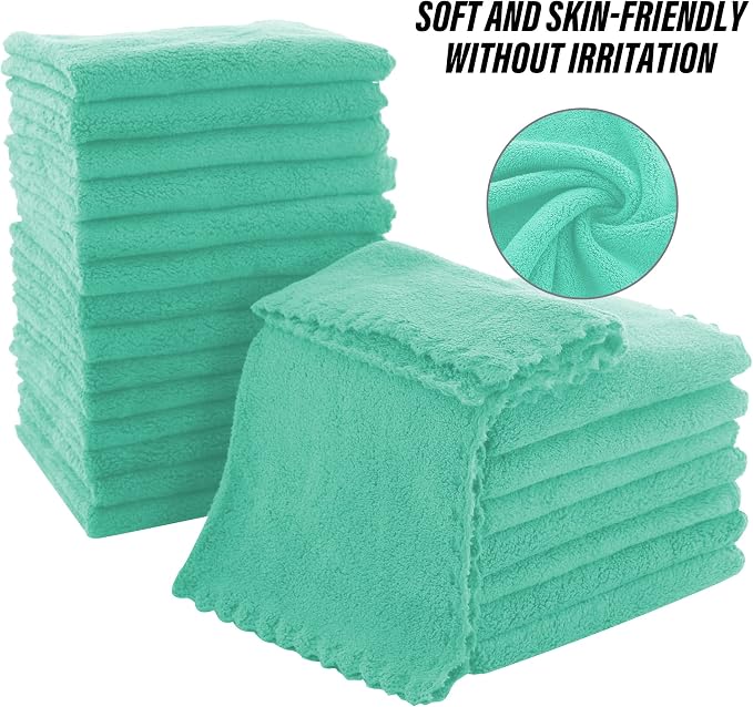 MOONQUEEN Ultra Soft Premium Washcloths Set - 12 x 12 inches - 72 Pack - Quick Drying - Highly Absorbent Coral Velvet Bathroom Wash Clothes (Aqua Green)