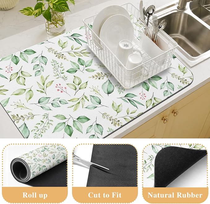 Kitchen Countertop Dish Drying Mat,Super Absorbent Coffee Bar Mat for Maker Espresso Machine, Anti-Slip Accessories for Kitchen Countertops 23x15 Inch