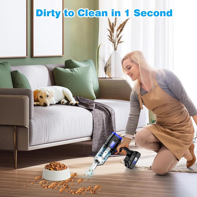Car Vacuum Cordless, 35000PA Strong Suction Handheld Vacuum with 2 Detachable Batteries, 60Min Runtime Portable Vacuum Cleaner for Car Detailing, Pet Hair, Home Couch & Office, 350ML XL Dust Cup