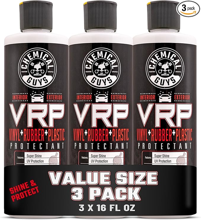 Chemical Guys, VRP Vinyl, Rubber & Plastic Dressing, Dry to Touch, 3-Pack | Satin shine on tires, trim, dashboards and weatherstripping, non-greasy and dry to the touch, indoors or out
