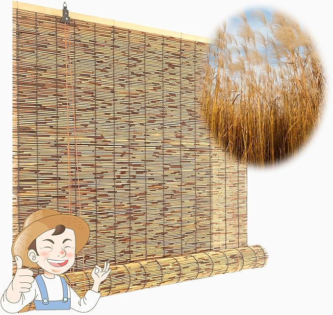 Privacy Bamboo Blinds Treatment Outdoor Patio Window Shade Roller Shades for UV Protection Matchstick Blinds Indoor Roman Shades Roll Up Shades Cordless Shutters (Size : 43 inch W x 84 inch H)