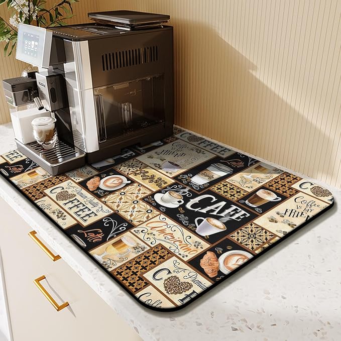 Fun Coffee Mat 23inx15in,Coffee Bar Mat for Countertops,Absorbent Hide Stain Anti-Slip Coffee Bar Accessories Fit Under Coffee Machine Mat,dish Drying Mats for Kitchen