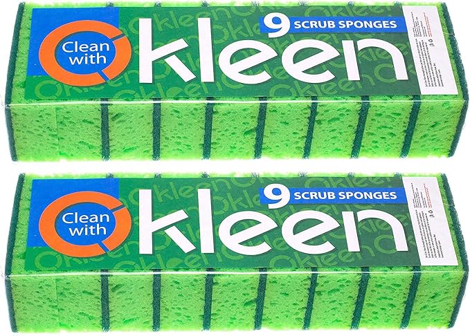 Green Multi Use Scrub Sponge. Made in Europe. 18 Pk, 4.3x2.8x1.4 inches. Odorless Heavy Duty and Non Scratch Fiber. Thick, Durable and Delicate Scrubber for Pans, Bowls, Jars, Sink, Floor