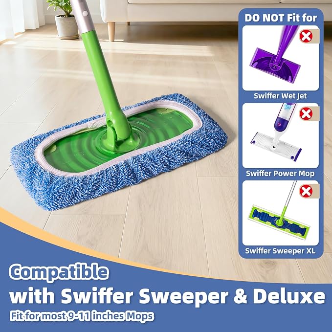3 Pack Reusable Double-Sided Mopping Pads Compatible with Swiffer Sweeper Mop, Washable Wet & Dry Mopping Sweeping Cloth for Multi-Surface Cleaning, Dual-Sided Pad Refills (Not Include MOP)