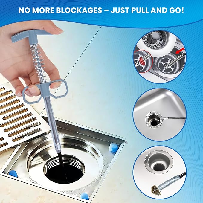 Drain Snake, 79 Inch Drain Clog Remover Tool with pair of Reusable Gloves – Flexible Grabber Claw Hair Drain Cleaner for Sink, Shower, Tub, Toilet, Bathroom & Kitchen Pipes