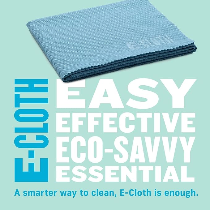 E-Cloth Glass & Polishing Cloth - Microfiber Cleaning Towel Cloth for Windows, Cars, Mirrors, Eyeglasses, & More, Streak Free Clean, Reusable & Machine Washable - Alaskan Blue (4 Pack)