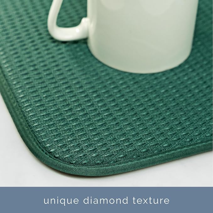 S&T INC. Dish Drying Mat, 18" x 24", XL, Diamond Texture, Green | Absorbent Microfiber, Extra Large Kitchen Counter Mat for Dishes, Utensils, Pots and Pans, Machine Washable
