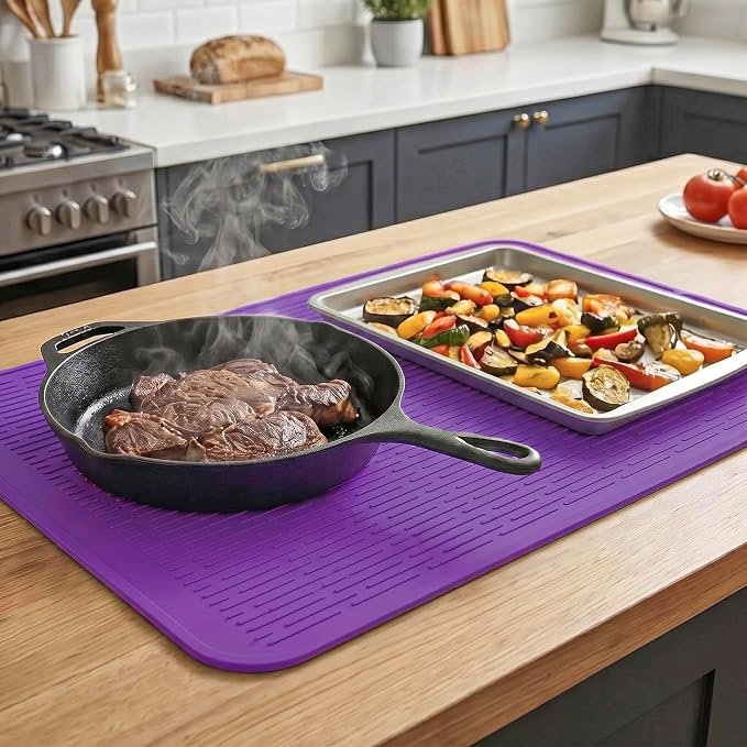 MicoYang Silicone Dish Drying Mat for Multiple Usage,Easy clean,Eco-friendly,Heat-resistant Silicone Mat for Kitchen Counter or Sink,Refrigerator or Drawer Liner Purple 3XL 28 inches x 18 inches