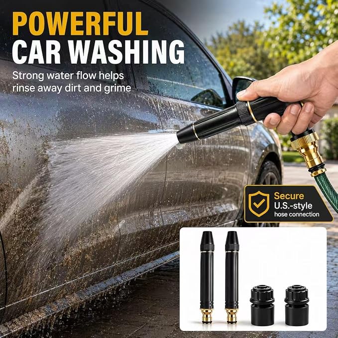 Powerful High-Pressure Water Gun for Car Cleaning, Home Portable Handheld | 2Pcs adjustable jet for . Leak-proof design with tight seal, durable for car washing, garden watering and outdoor cleaning.