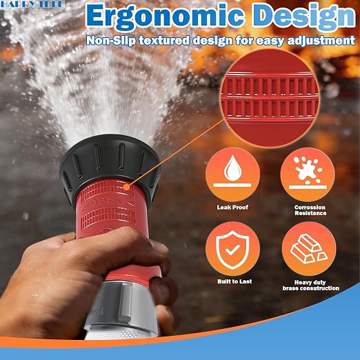 Happy Tree 1-1/2" NPSH Fire Hose Nozzle Polycarbonate Spray Jet Fog Industrial Fireman 1.5" Nozzle 75 gpm Fire Equipment FHSN02