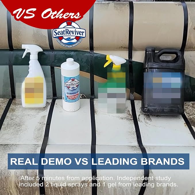 Marine Mildew Stain Remover for Boat Seats, Vinyl & Plastic | Light Gel That Clings Longer | Fast-Acting | No Scrub | 32oz