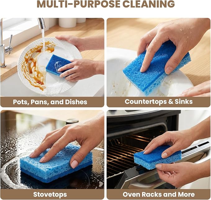 Metflavor Kitchen Sponges, 12 Count, Non-Scratch Scrub Sponge, Dual Sided Cleaning Sponges for Dishes, Kitchen, Bathroom
