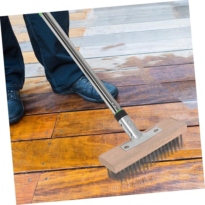 POPETPOP Stainless Steel Wire Scrub Brush Heavy Duty Bristle Tool for Tough Stains for Outdoor Patios Decks Concrete Cleaning Durable and Efficient